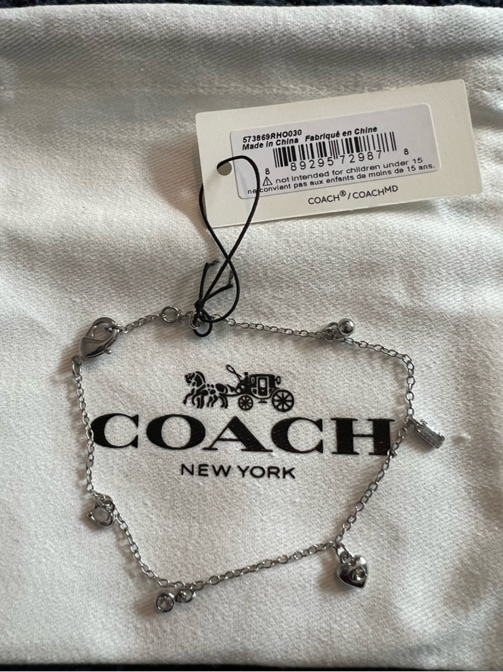 Coach Silver-Tone Charm Bracelet with Lobster Clasp